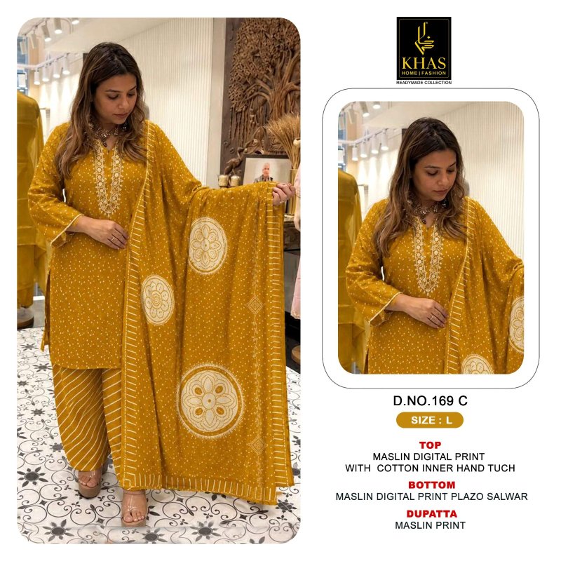 Khas 169 A To C Maslin Digital Printed Kurti With Bottom Dupatta 